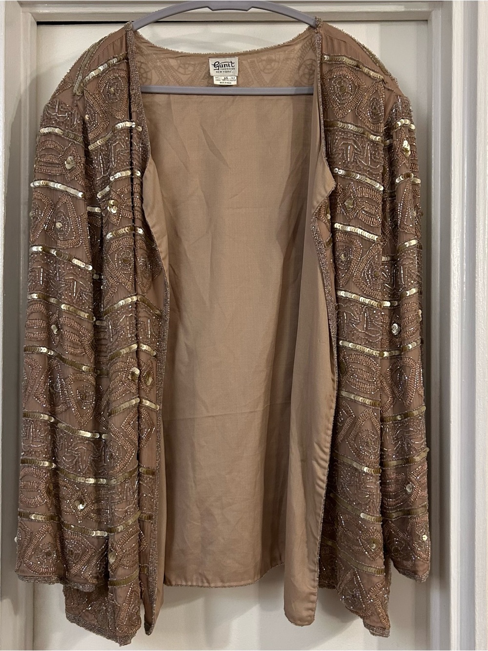 Vintage Gunit Fashions 4X Silk Beaded Sequin Open Front Duster Brown Jacket